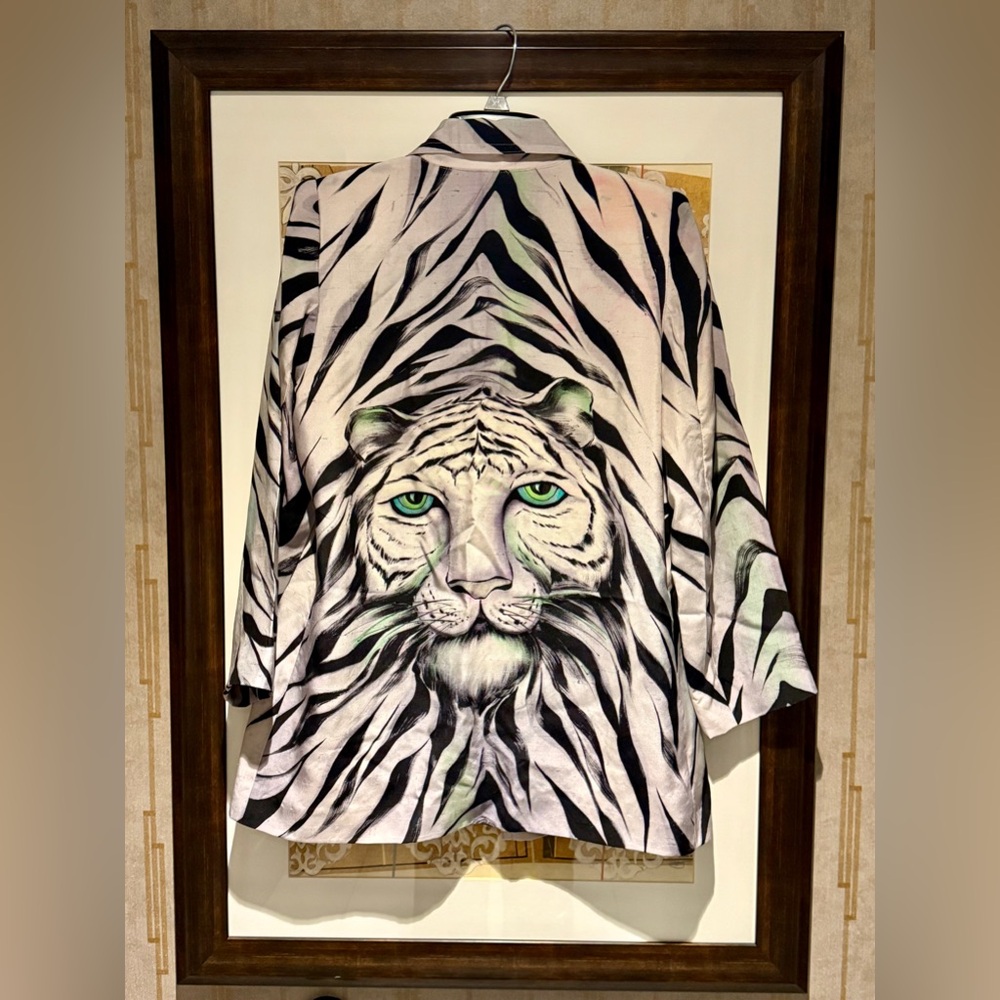 Yolanda Lorente Art Hand Painted Silk Tiger Cardigan Jacket XS - M Cat Animal